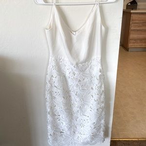 Black Halo Jevette Lace Combo Sheath Dress (Moon Mist/Pearl Color, Size 2)